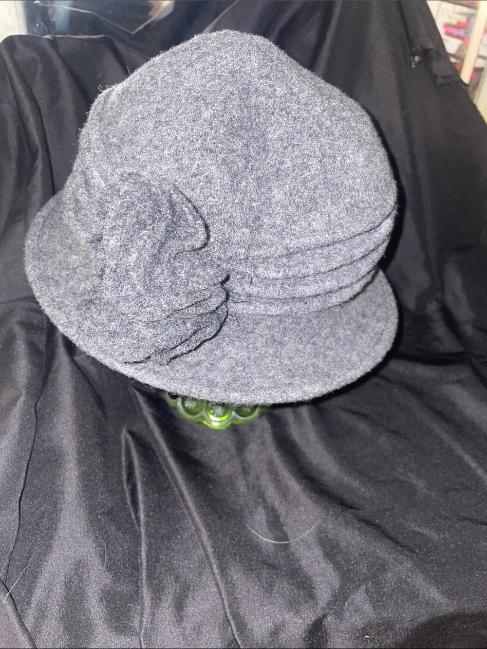 Scala Charcoal Gray Wool Cloche with Side Flower